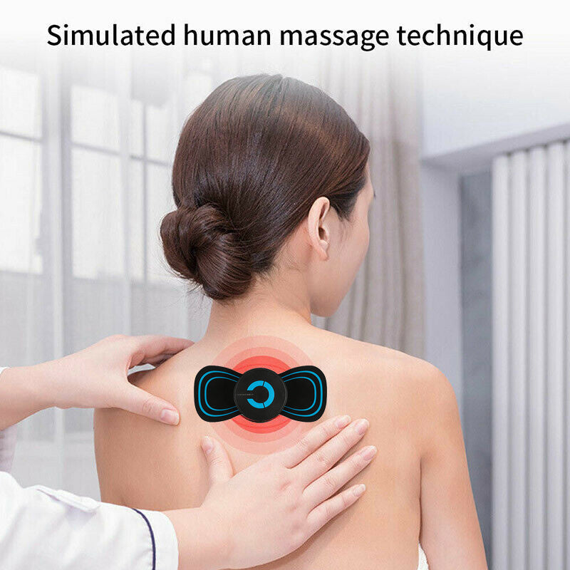 Mini massageador elétrico portátil para pescoço, costas, corpo, estimulador de massagem cervical, adesivo de massagem para alívio da dor com cabo de carregamento USB